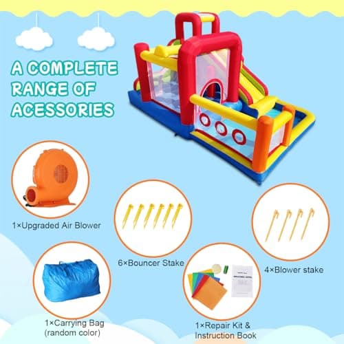 Hongcoral Bounce House, Inflatable Bounce Castle with Blower for Kids, Blow Up Jumping Bouncer with Slide, Climbing Wall, Obstacles, Trampoline, Ball Pit Pool for Indoor Outdoor — view 7