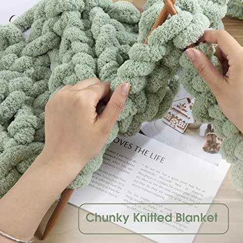 HOMBYS Sage Green Chunky Chenille Yarn for Crocheting, Bulky Thick Fluffy Yarn for Knitting,Super Bulky Chunky Yarn for Hand Knitting Blanket, Soft Plush, 8 Jumbo Pack (27 yds,8 oz Each Skein) — view 4