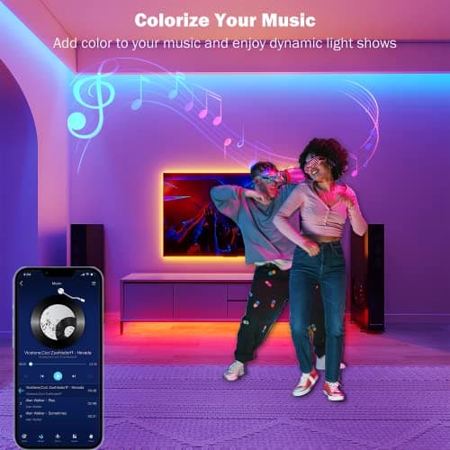 Leeleberd Led Lights for Bedroom 100 ft (2 Rolls of 50ft) Music Sync Color Changing RGB Led Strip Lights with Remote App Control Bluetooth Led Strip, Lights for Room Home Kitchen Party Decor — view 3