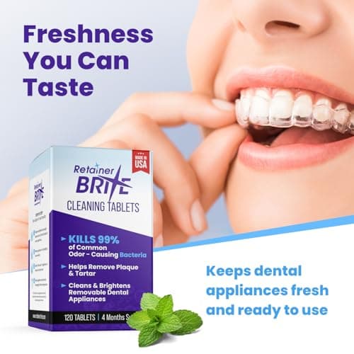 Retainer Brite - Retainer Cleaner Tablets for Invisalign, Mouth Guard Cleaner, Night Guard Cleaning and More. Cleaning Tablets for Ultrasonic Cleaners. 120 Tablets - 4 Month Supply. Made in USA — view 6