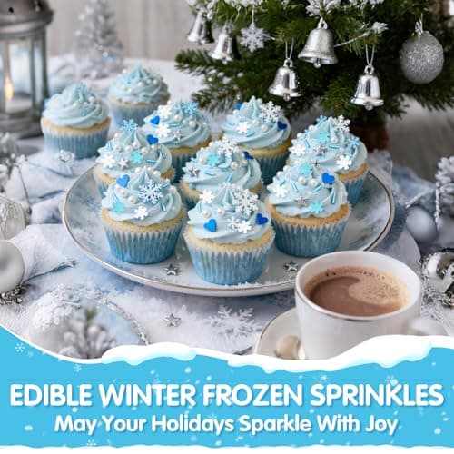 Edible Frozen Sprinkles,Blue Heart White Snowflake Silver Star Pearl Jimmies Mix,130g/4.58oz,Winter Sugar Sprinkle for Decorations Baking,Cake Ice Cream Cookies Cupcake Toppe Chocolate,Birthday Children Party Supplies — view 2