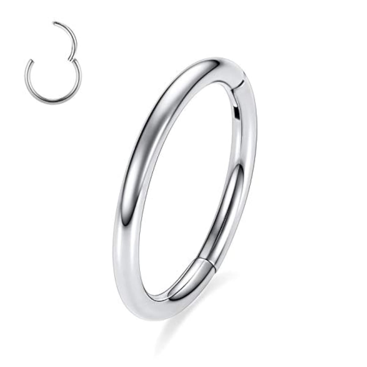hengkaixuan 316L Surgical Steel Nose Hoop Ring Hinged Segment Clicker Ring Cartilage Helix Lip Tragus Conch Piercing Jewellery Sleeper Earrings Septum Lobe Hoop Earring for Women