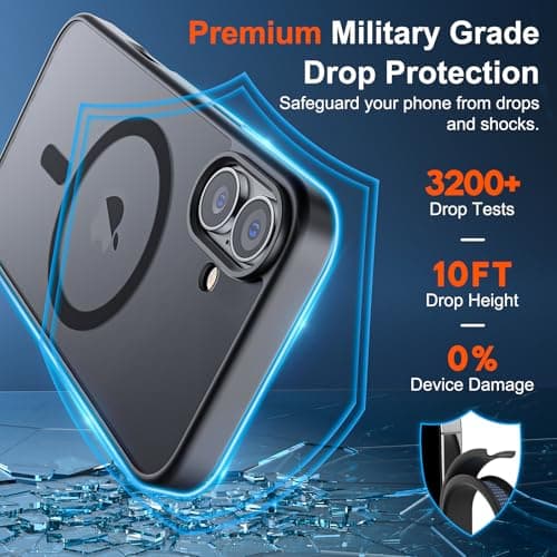 SUPFINE Magnetic for iPhone 17 Case with Screen Protector (Compatible with MagSafe)(Military Grade Drop Protection) Translucent Matte Phone Cover,Black — view 2