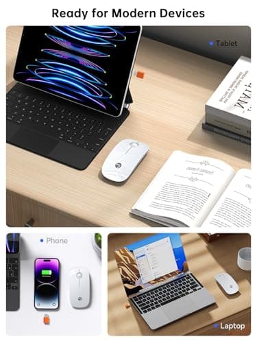 RAPIQUE R306C USB C Wireless Mouse for MacBook, Type-C 2.4GHz Portable Computer Mouse with USB-C Receiver, Silent Click, Slim Cordless Mouse, 3-Speed DPI, for iPad, Chromebook, Laptop, MacOS - White — view 3