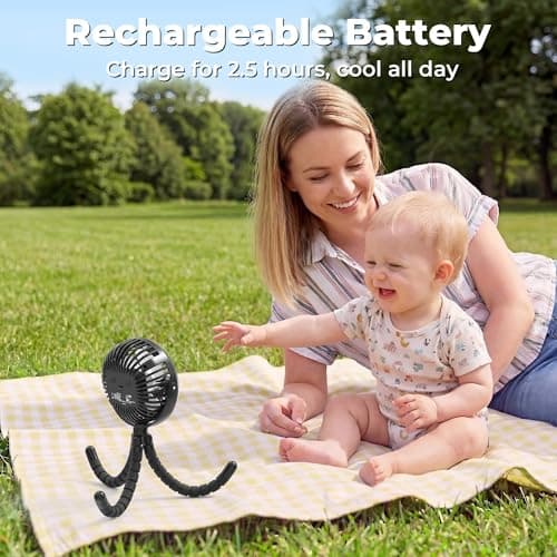 AMACOOL Battery Operated Stroller Fan, Baby Travel Essentials for Beach Disney, Newborn Boy & Girl Showers Gifts Registry Search, Rechargeable Clip On Fan for Car Seat Wagon Crib Bike Treadmill — view 3