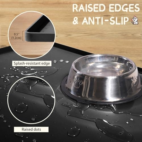 MateeyLife Silicone Cat & Dog Food Mat for Floors Waterproof, Anti-Slip Dog Bowl Mats for Food and Water, Pet Feeding Tray with Lip to Prevent Spills, Pet Placemat for Messy Drinkers to Protect Floor — view 2