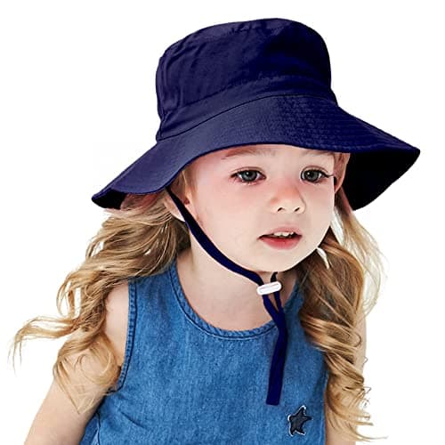 LO SHOKIM Baby Sun Hat 2 Pack Toddler UPF 50+ Summer Sun Protection Wide Brim Bucket Hat Baby Girl Beach Hat Boy Kids Adjustable Cap Summer (Grey + Navy, M) — view 2