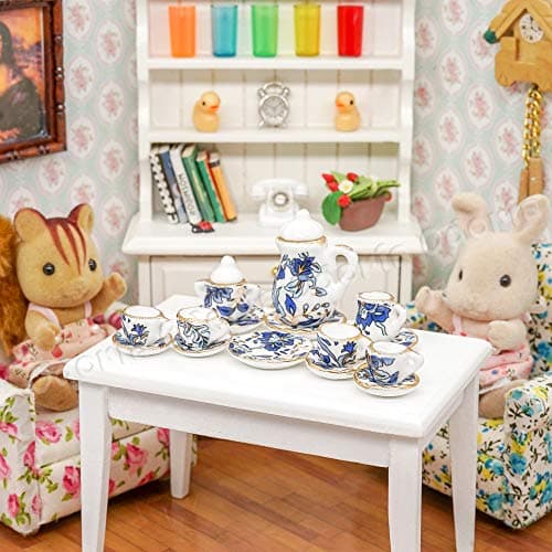 Odoria 1/12 Scale Miniature Porcelain Tea Set 15Pcs Dollhouse Accessories, Blue — view 5