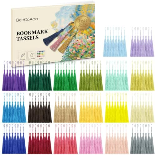 160 Pack Bulk Bookmark Tassels, 5 Inch Soft Silky Tassels with Loops, 20 Colors for Bookmarks, DIY Crafts & Keychain Making, Multi-Color Tassel Set
