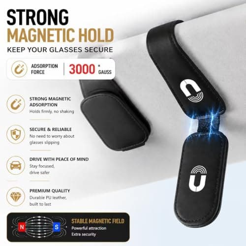 Magnetic Sunglasses Holder for Car, Eye glass clip for car- 2 Pack Black — view 4