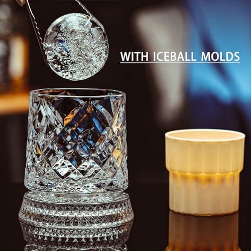 NORIMODA Spinning Whiskey Glasses Set of 4 With Iceball Molds, 9.5oz Lead-free Rotating Old Fashioned Rocks Glasses for Bourbon, Scotch, Liquor and Cocktails, Gifts for Whiskey-lovers — view 3