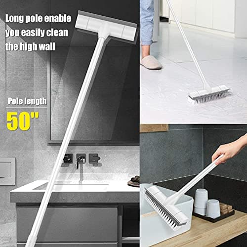 BOOMJOY 2 Pack Floor Scrub Brush with Long Handle, 2 in 1 Scrape and Brush, for Cleaning Deck, Tile, Grout, Kitchen, Patio, Garages — view 2