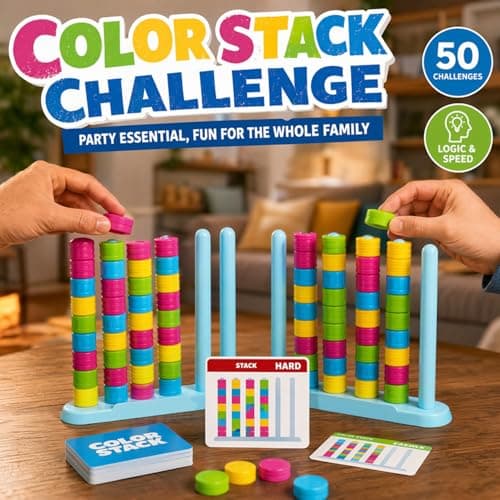 Wooden Color Match Challenge Game, Color Stack Challenge Game,Stacking Game for Family & Adults - Logical Thinking Puzzle with 60+ Challenges Speed & Strategy Game for Game Night — view 2