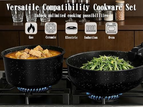 Umite Chef 21Pcs Pots and Pans Set Non Stick, Nonstick Ceramic Cookware Sets Detachable Handle, Non Toxic Healthy Induction Cookware, Kitchen Cooking Set, with Frying Pans Set, Dishwasher/Oven Safe — view 8