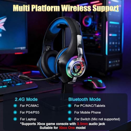 2.4GHz Wireless Gaming Headsets for PS5/PS4/Switch, New RGB Bluetooth 5.4 Noise Cancelling Gaming Headphones with 7.1 Surround Sound, 40mm Drivers, 276g Ultraligero, Memory Foam, 40Hrs Audífonos Gamer — view 4