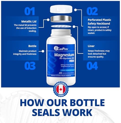 CanPrev Magnesium Bis-Glycinate 200mg Gentle, 240 Veg Caps, Well-Absorbed Complex for Daily Calm & Restful Sleep, Muscle Function, 240 Day Supply — view 7