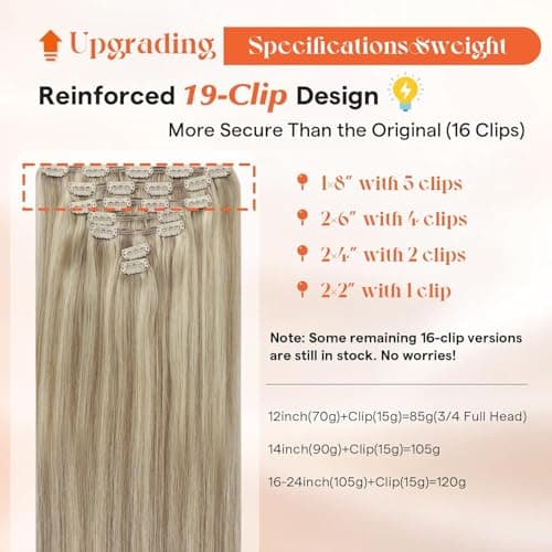 Sunny Hair Clip in Hair Extensions for Women 18inch 120g Remy Human Hair Extensions Clip in Human Hair Extensions Straight Human Hair Clip in Extensions Dark Ash Blonde Highlights Golden Blonde 7pcs — view 2