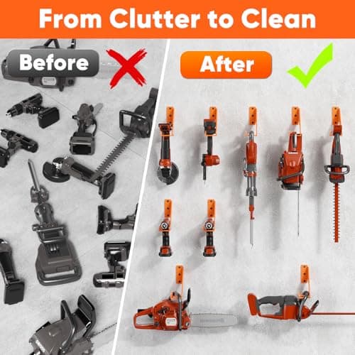 POKIPO Chainsaw Hanger, 2 Pack Chainsaw Holder Wall Mount Heavy Duty Metal Chainsaw Chain Hook Storage Loads 70 lbs Accessories Chainsaw Rack Organizer Save Space for Garden, Garage, Workshop — view 5