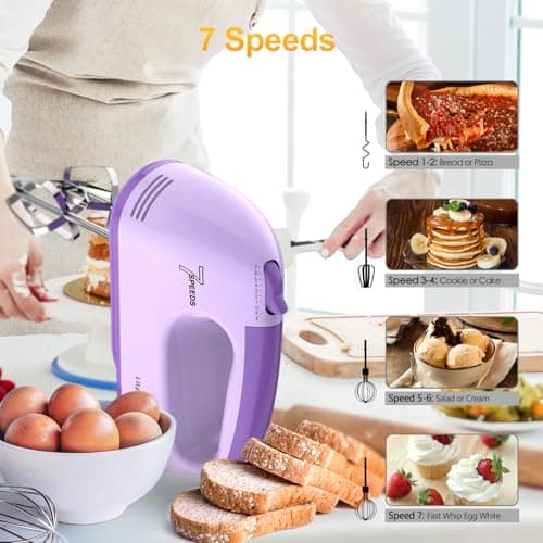 LILPARTNER Hand Mixer Electric, 7*Speed 5 * 304 Accessories, Light Purple — view 2