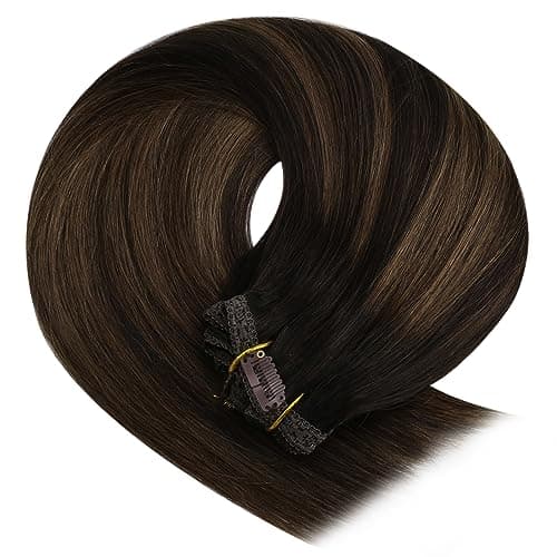 YoungSee Clip in Extensions Human Hair 18In 120G 7Pcs Dark Brown Balayage Medium Brown Clip in Hair Extensions Human Hair Ombre Straight Hair Extension Clip ins — view 7