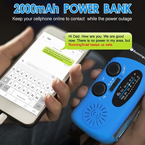 Emergency Hand Crank Radio with LED Flashlight for Emergency, AM/FM Portable Weather Radio with 2000mAh Power Bank Phone Charger, USB Charged & Solar Power for Camping, Emergency(Blue) — view 5