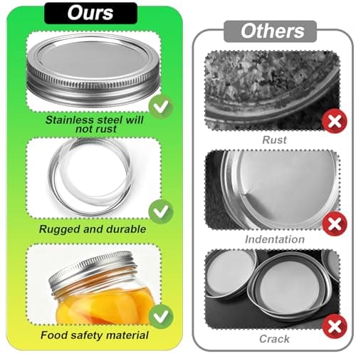 Palksky Stainless Steel Wide Mouth Canning Lids and Rings, Airtight/Rustproof Mason Jar Lids with Bands Set of 4 — view 2