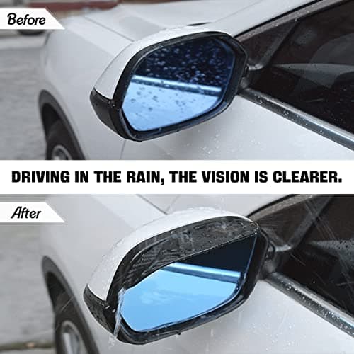 Blilo 2PCS Smoke Visor Guards for Car Side Mirrors - Waterproof Carbon Fiber Auto Rain Eyebrows for Cars, Trucks and SUVs - Universal Fit (Black) — view 4