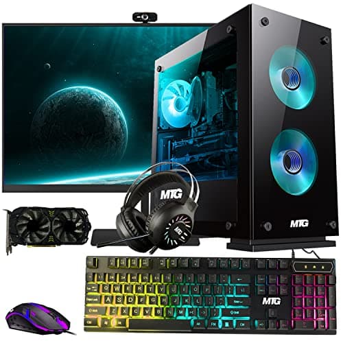 MTG Aurora 4T Gaming Tower PC- Intel Core i7 4th Gen, AMD RX 580 GDDR5 8GB 256bits Graphic, 16GB Ram, 512GB Nvme, New MTG 27 Inch Monitor, RGB Keyboard Mouse, Headphone, Webcam, Windows 11