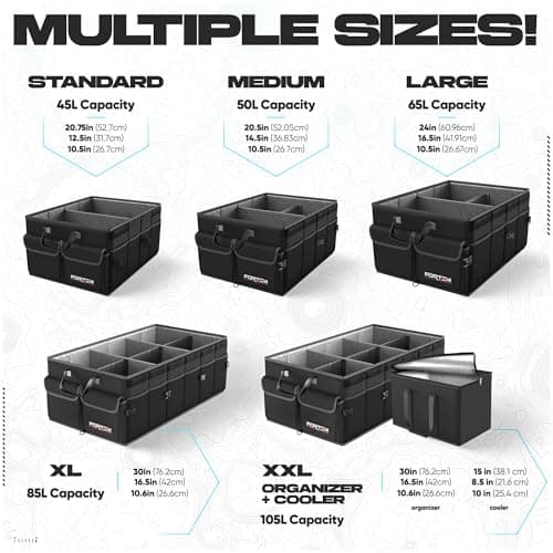 FORTEM Car Trunk Organizer, Collapsible Multi Compartment SUV Organizer, Foldable Storage for Car Accessories for Women Men, 600D Oxford, Non Slip Bottom, Securing Straps, Soft Cover (65L) — view 2