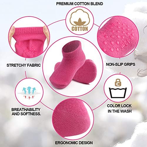 JAKIDAR 12 Pair Baby Toddler Socks Non-Slip Grip Cotton Ankle Socks for Boys Girls Non Skid Soles for Infants Kids, Assorted Girl, 12-24 Months — view 6