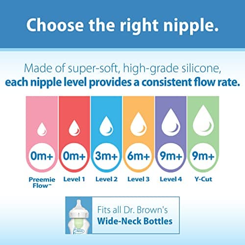 Dr. Brown’s Natural Flow Level 1, Wide-Neck Baby Bottle Nipple, Slow Flow, 100% Silicone, 2 Pack, 0m+ — view 4
