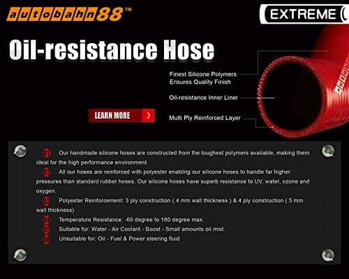 Autobahn88 Automotive Silicone Hose Bend, U-Shape 180-Deg Elbow Coupler, ID=1" (25mm), Center Line Distance 4" (102mm), Wall Thickness= 0.16" (4mm), 3-Ply, Red — view 2