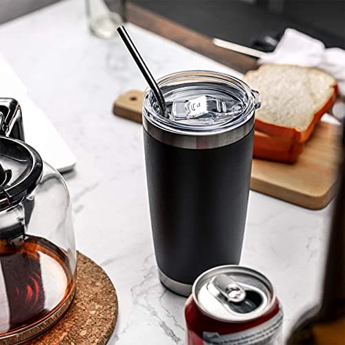 COMOOO 20oz Black Tumbler 4 Pack Stainless Steel Insulated Travel Mug with Lid and Straw Vacuum Double Wall Coffee Cup for Hot Beverage and Cold Drinks(Black, 4 Pack) — view 5