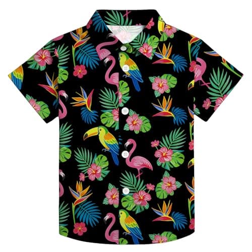QAUN Hawaiian Shirt for Kids Boys Hawaiian Shirts Summer Button Down Shirt Cusual Tops 5-14 Years