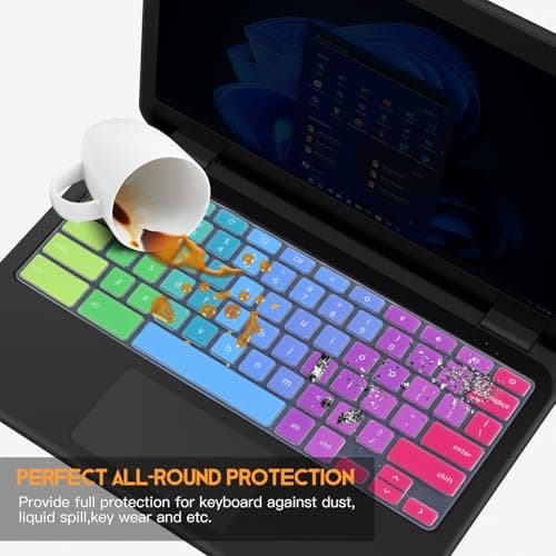 Colorful Keyboard Cover for Dell 11.6 Chromebook 3100 3110 / Chromebook 11 3120 3180 3181 3189 5190 P22T 11.6" / Chromebook 13 3380 13.3" Protective Skin, Dell Chromebook Accessories, Rainbow — view 5