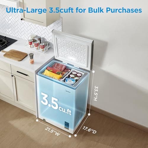 Midea MERC04C4BAWW Chest Freezer, 3.5 Cubic Feet Freezer With Removable Basket, Interior LED Light, Adjustable Temperature, For Kitchen Apartment Office, White — view 2