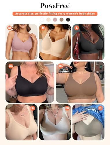 PoseFree Jelly Bra No Underwire Full Coverage Supportive Seamless Cotton Bralette Plus Size Bras for Women (Nude,2XL) — view 4