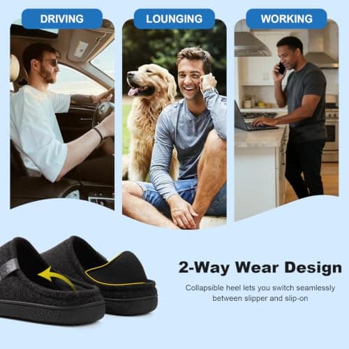 LongBay Mens Slippers with Removable Supportive Insole Slip on Casual House Shoes for Indoor Outdoor Bedroom Garden Black, 10 — view 5