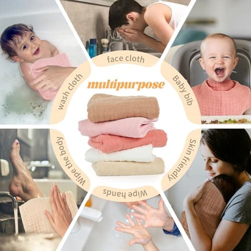 MIGIOL Baby Burp Cloths 100% Cotton Newborn Muslin Burp Cloths 10x20 inches Baby Essentials Pink & Coffee 5-Pack — view 3