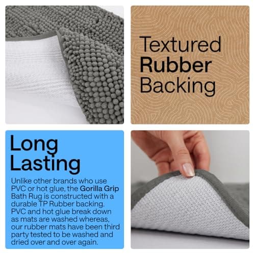 GORILLA GRIP Bath Mat, Thick Soft Absorbent Chenille Floor Mats, Rubber Backing Bathmat, Quick Dry Rug, Machine Washable Rugs for Shower and Tub Floors, Bathroom Accessories Decor, 61x43 cm Charcoal — view 2