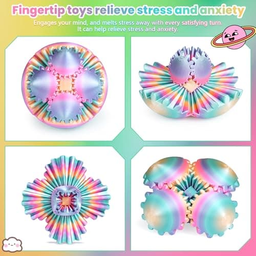 Gear Ball, 3D Printed Gear Sphere Fidget Toy, Sensory Stress Relief Ball for Kids and Adults, ADHD Autism Desk Toy Stocking Stuffer Unique Fun Office White Elephant Gift (Rainbow, 3.15inches) — view 2