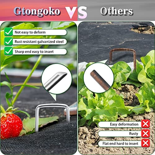Gtongoko 50 Pack Landscape Staples 4 Inch Galvanized Garden Stakes, 12 Gauge Heavy Duty Sod Staples for Weed Barrier Fabric, Plant Covers, Netting, Irrigation Hose & Holiday Decorations — view 3