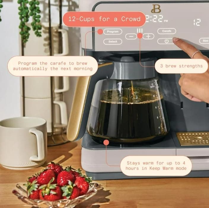 Beauti Multi Brew 12 Cup Programmable Drip & Single Serve Coffee Maker, Versatile Brewing (6oz, 8oz, 10oz, 12oz, 14oz), Pods or Ground, Over Ice option, Keep Warm mode (Porcini) — view 2