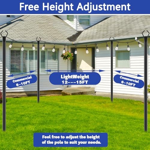 NSHWFW 6 Pack 10 ft Heavy Duty Metal String Light Poles Adjustable Outdoor Lighting Stand for Patio,Backyard,Garden,Party & Wedding Rustproof & Sturdy with Hooks — view 5