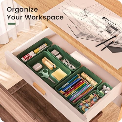 【Military Grade】A-LuGei Drawer Organizer,【𝟱𝗦𝗶𝘇𝗲】Makeup organizer,【Holds 177 Items】Bathroom Organizers and Storage,Organization and Storage,Desk Drawer Organizer for Vanity【Green】 — view 4