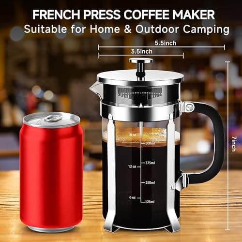 YMMIND French Press Coffee Maker 304 Stainless Steel Coffee Press,with 4 Filters System, Heat Resistant Thickness Borosilicate French Press Glass, BPA-Free Brewed Tea Pot Coffee Plunger(Copper 12oz) — view 3