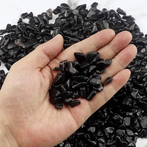 435g Decorative Stones Natural Black Obsidian Aquarium Gravel Decor Polished Pebbles Crushed Quartz Irregular Shaped Bulk Vase Filler Succulent Rocks — view 2