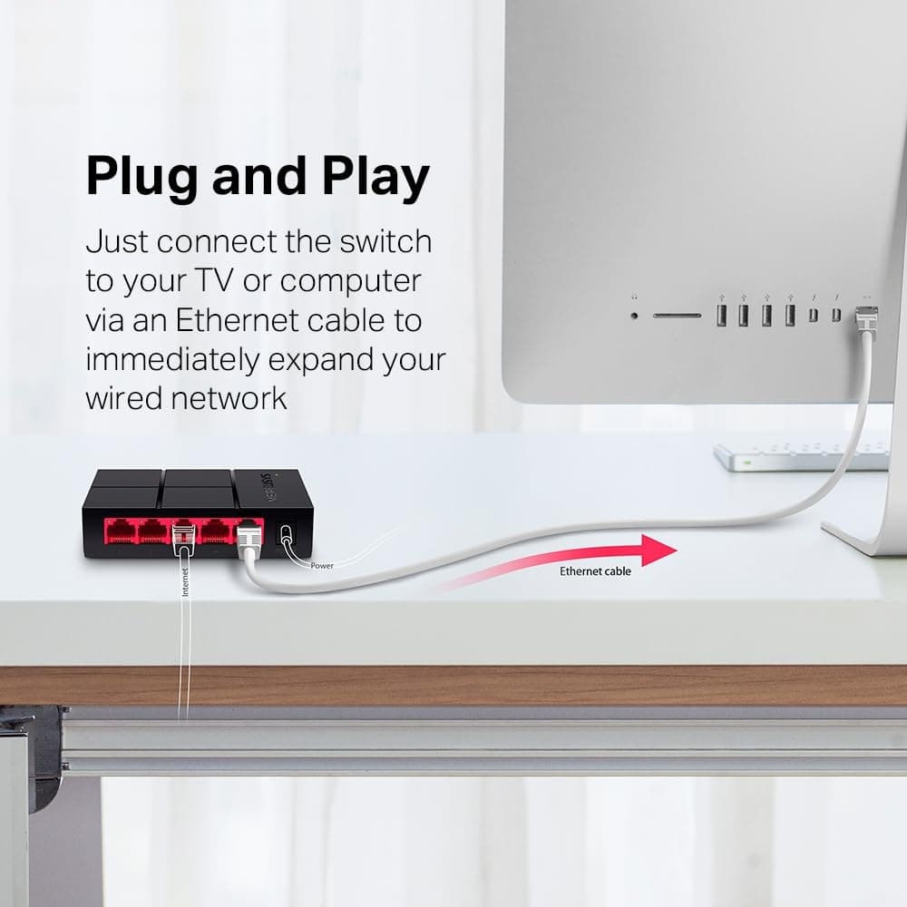 MERCUSYS MS105G 5-Port Desktop Ethernet Network Switch/Hub, 10/100/1000Mbps Ethernet Splitter, Energy Saving up to 82%, Plug & Play, TP-Link Switch, Perfect for home/small office/dormitory — view 5