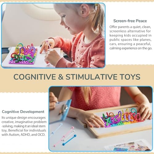 Sensory Activity Board for Kids Boys Girls, Fidget Toys for Stress Anxiety Autistic ADHD, Calm Down Travel Airplane Essentials Toys for 3+ Year Old, Portable Travel Storage Box & 14 Strings — view 3