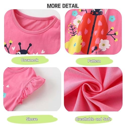 Winzik Girls Shirts Toddler Girl Short Sleeve T Shirt Kids Unicorn Flamingo Tee Tops Summer Clothes 18M-7Y(3-4T, Ladybird Flamingo Unicorn) — view 4